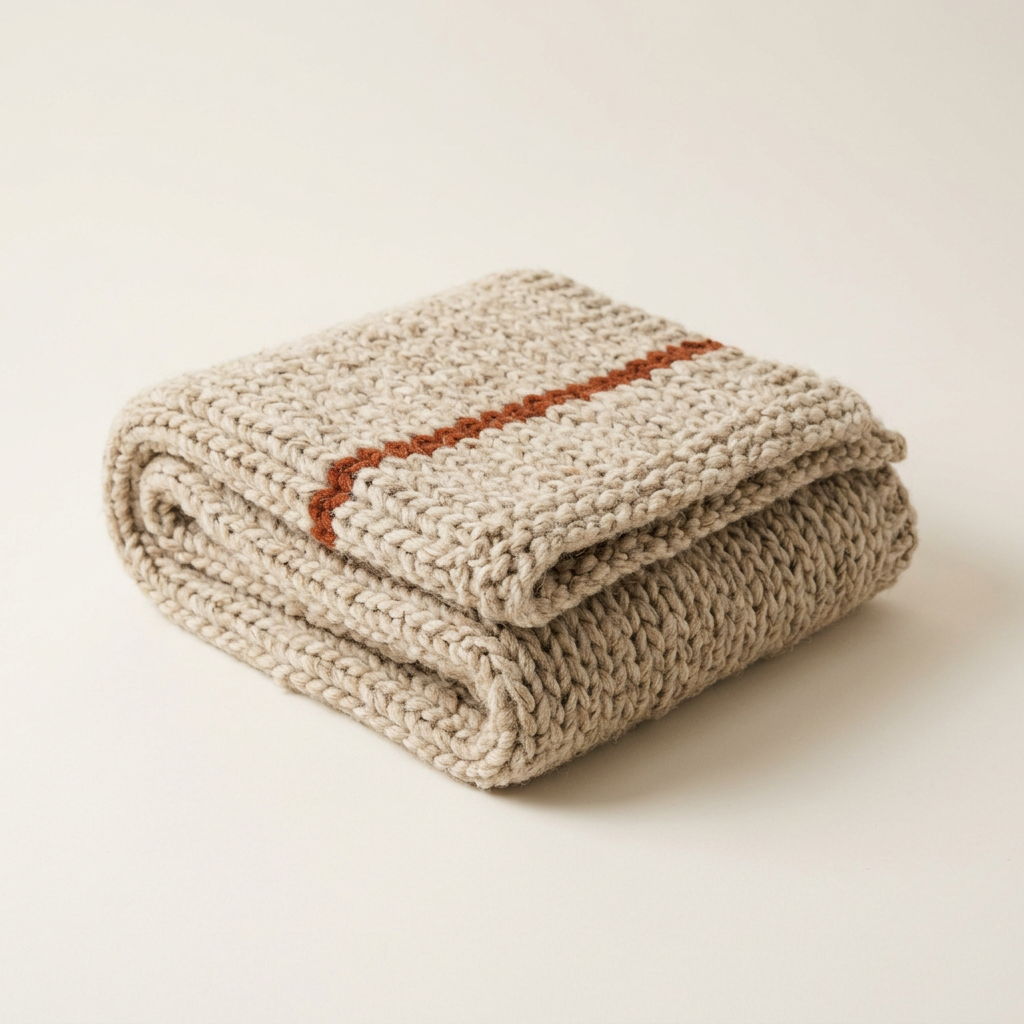 Un plaid en laine beige plié